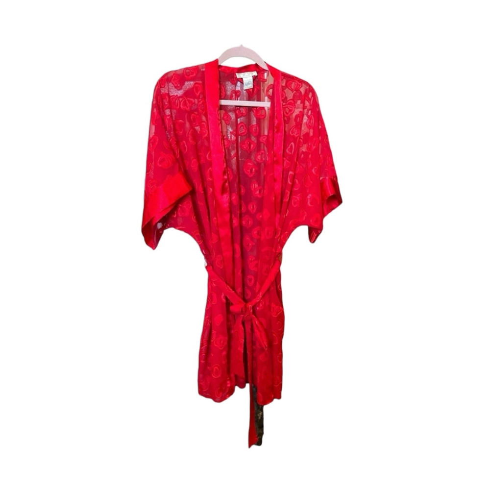 Morgan Taylor Intimates Sheer Belted Robe, Red Hearts Sz Small